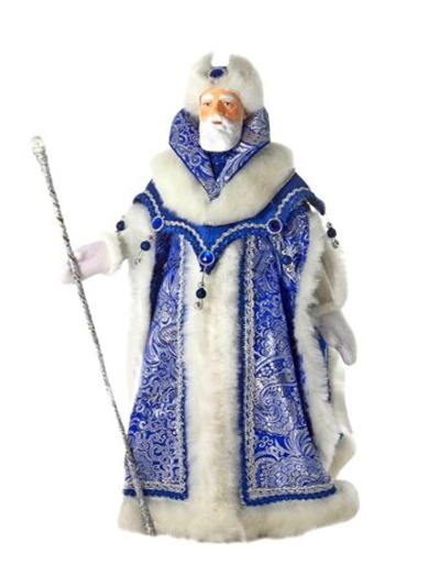 Кукла коллекционная Дед Мороз в боярской шубе из парчи, с посохом.