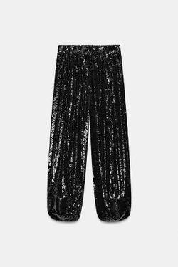ZARA БРЮКИ-ШАРЫ С ПАЙЕТКАМИ — ZW COLLECTION LIMITED EDITION, ЧЕРНЫЙ