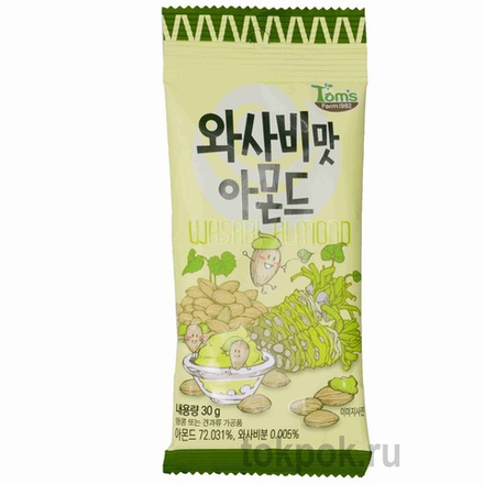 Миндаль обжаренный со вкусом васаби Tom's farm Wasabi Almond, 30 гр