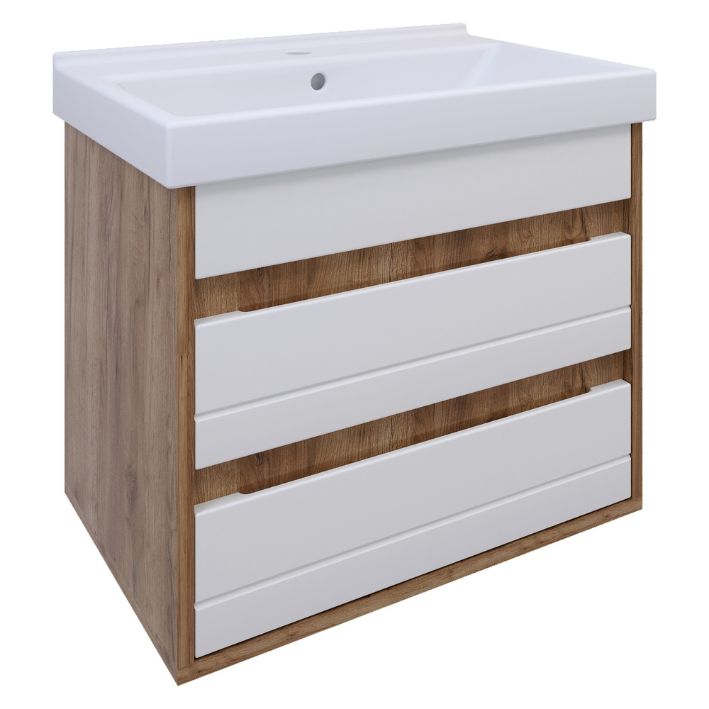 AVK2. Тумба навесная, 2 Ящика, 600, коллекция (Ирма, Cersanit Como, Дуб Крафт Золотой, Дуб Крафт Золотой, Молочный глянец)