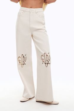 Джинсы с вышивкой (Ришелье), молочные