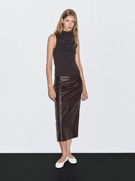 Massimo Dutti Топ из 100% хлопка с воротником, коричневый