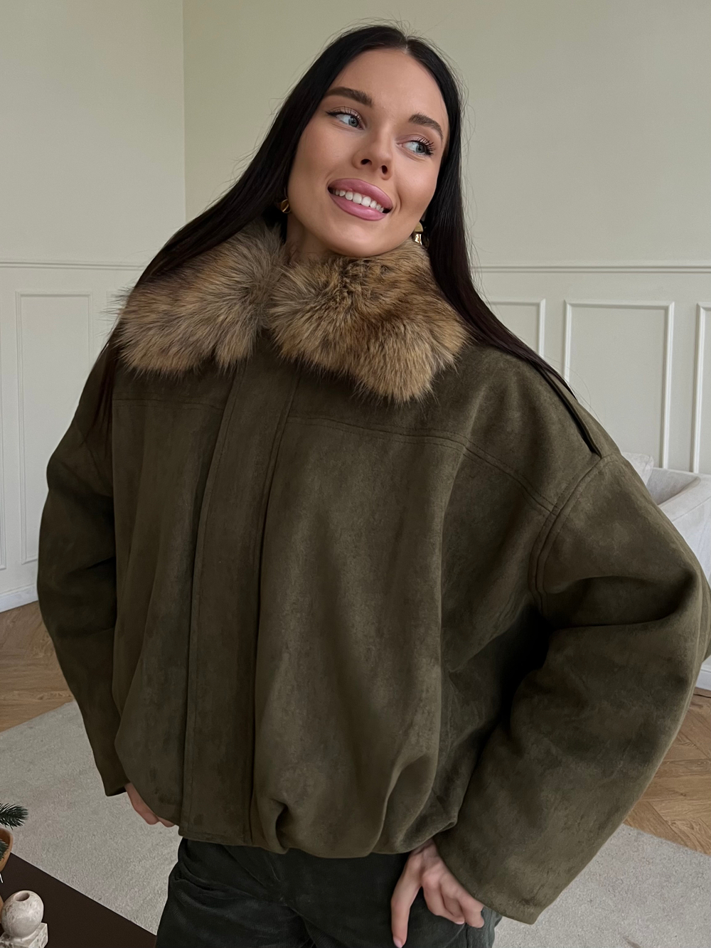 Парка замшевая зеленый