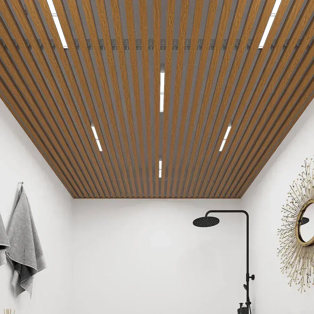 Комплект 1,7х1,7м кубообразного реечного алюминиевого потолка CESAL AR С 30/27 Дуб Медовый (для ванной, входных групп, санузлов и лоджий)