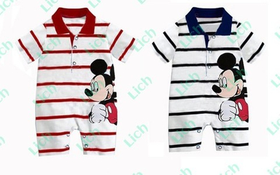 Песочник в полоску с воротником-поло и принтом Микки Мауса