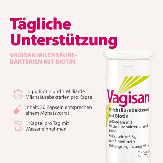Молочнокислые бактерии Vagisan с биотином: капсулы для поддержания здоровья слизистой влагалища