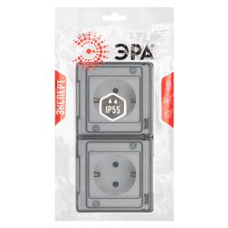 Розетка ЭРА Эксперт 11-2503-01 двойная с заземлением с крышкой 2х2P+E горизонт IP55 16A-250В ОУ белый | Эра Эксперт