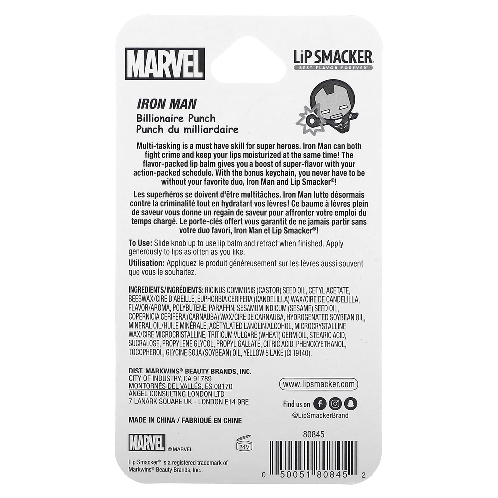Lip Smacker, Marvel Iron Man, бальзам для губ, Billionaire Punch, 4 г (0,14 унции)