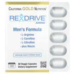 California Gold Nutrition, Rexdrive™ Amino, добавка для мужчин с L-аргинина гидрохлоридом, L-цитруллином, ацетил-L-карнитин аргината дигидрохлоридом и глицин пропионил-L-карнитина гидрохлоридом, 60 растительных капсул