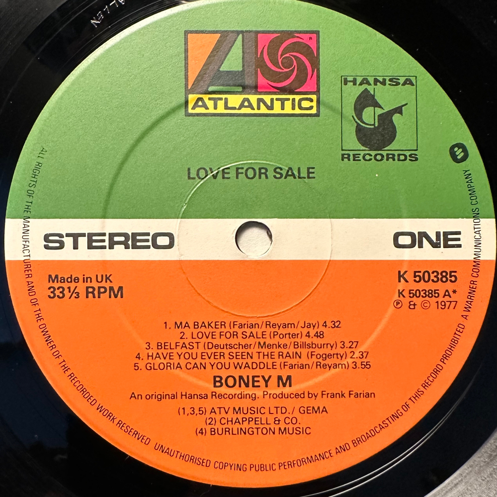 Boney M. - Love For Sale (Англия 1977г.)