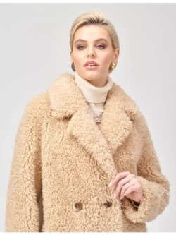 Шуба женская чебурашка тедди эко, бежевая, SilverFox