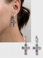 Серьги "Multicolor Cross Dimonds" Silver