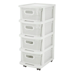 Комод Keeplex Ajur с корзинами на колесиках четырехсекционный компакт 37х30х69см белое облако