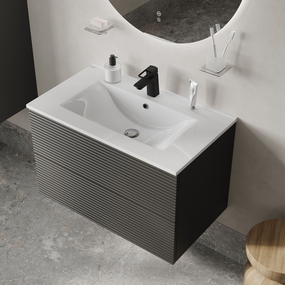 Тумба с умывальником IDDIS Bild, подвесная, 80 см, темно-серый, BIL80G0i95K