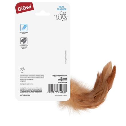 Gigwi CATCH & SCRATCH Игрушка для кошек Птичка с перьями 12см