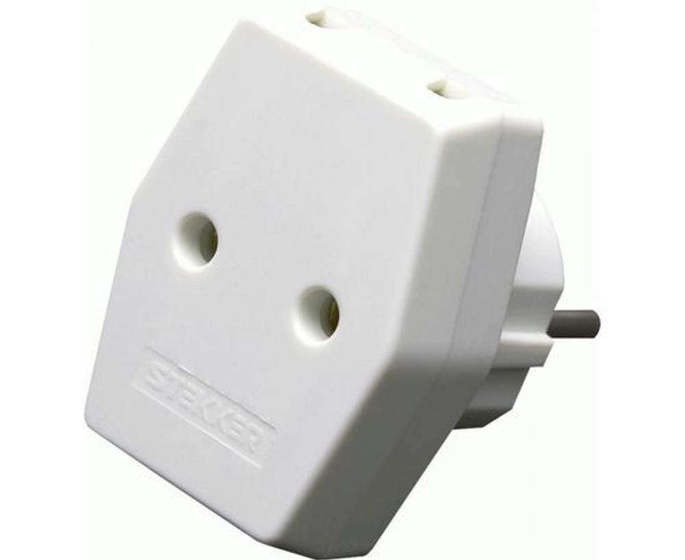 Тройник разветвитель для розетки (трехместный переходник) сетевой плоский белый, 250В, 10A, Stekker ADP10-16-20 39006