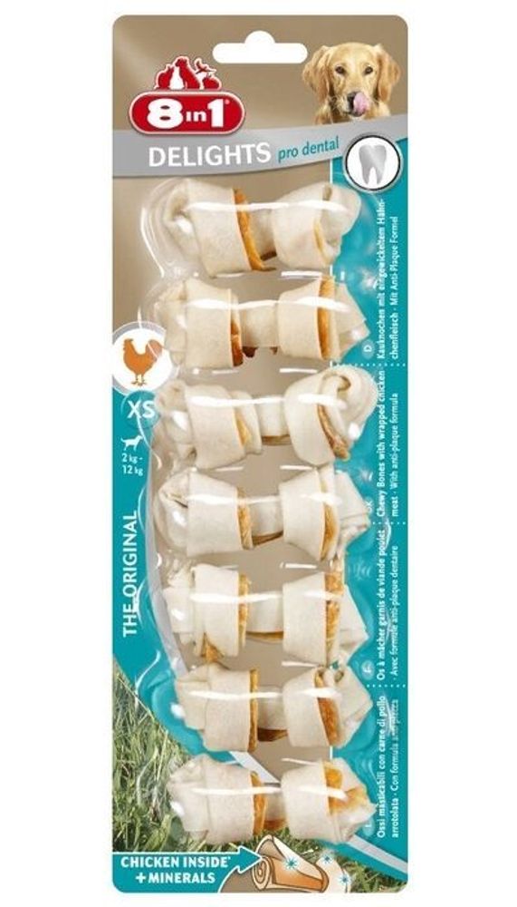 8in1 Dental Delights Bones XS/7,5 см (7 шт. на блистере) косточки д/очистки зубов мелких собак, с ку