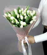 Монобукет из балоснежных , тюльпанов  33 штуки 45 см