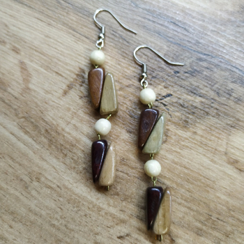 Серьги Клинышки, дерево, цвет светло-кор., темно-кор., вишневый