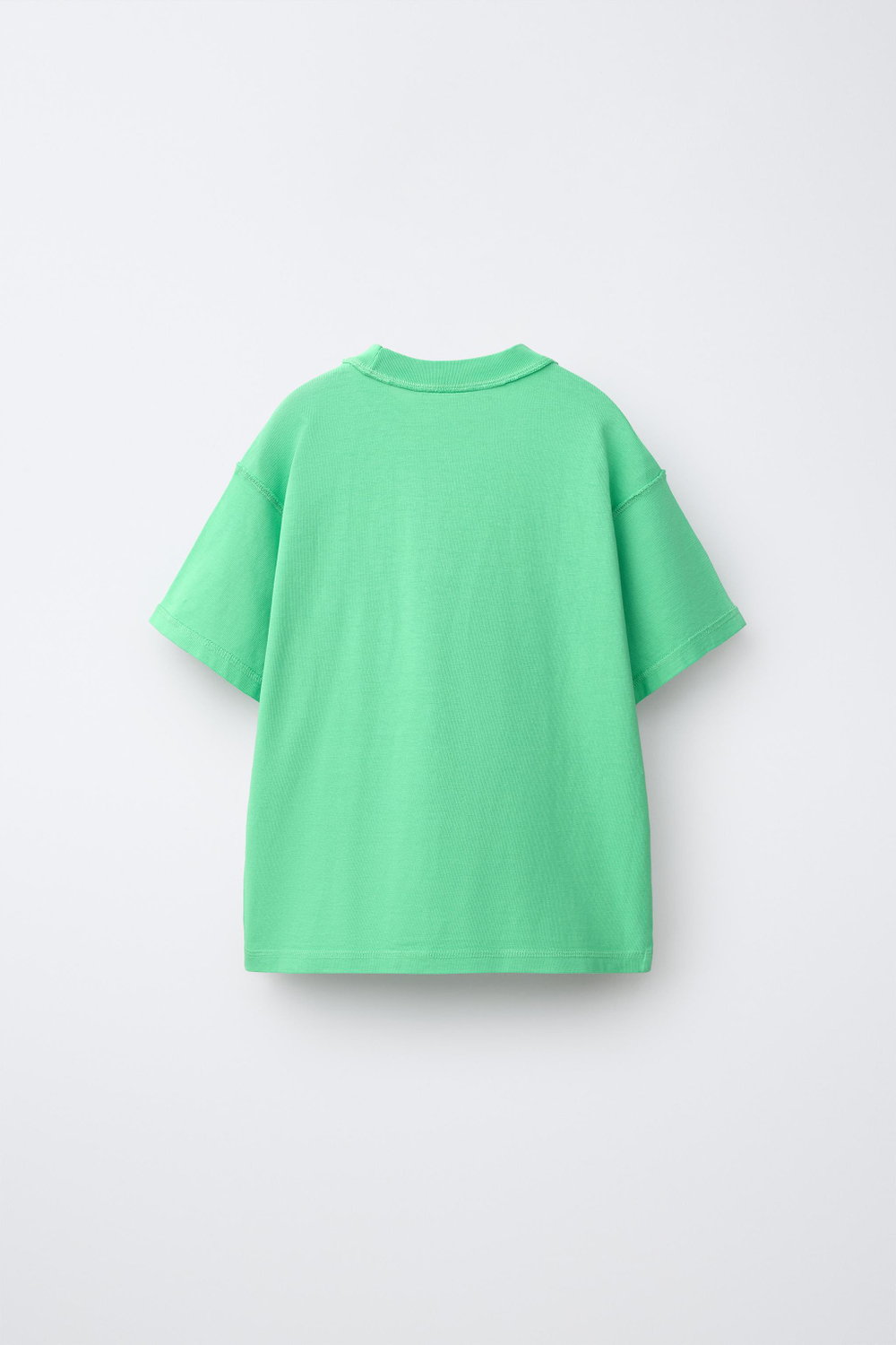 ZARA ФУТБОЛКА HEAVY WEIGHT С ВЫШИВКОЙ, ЗЕЛЕНЫЙ