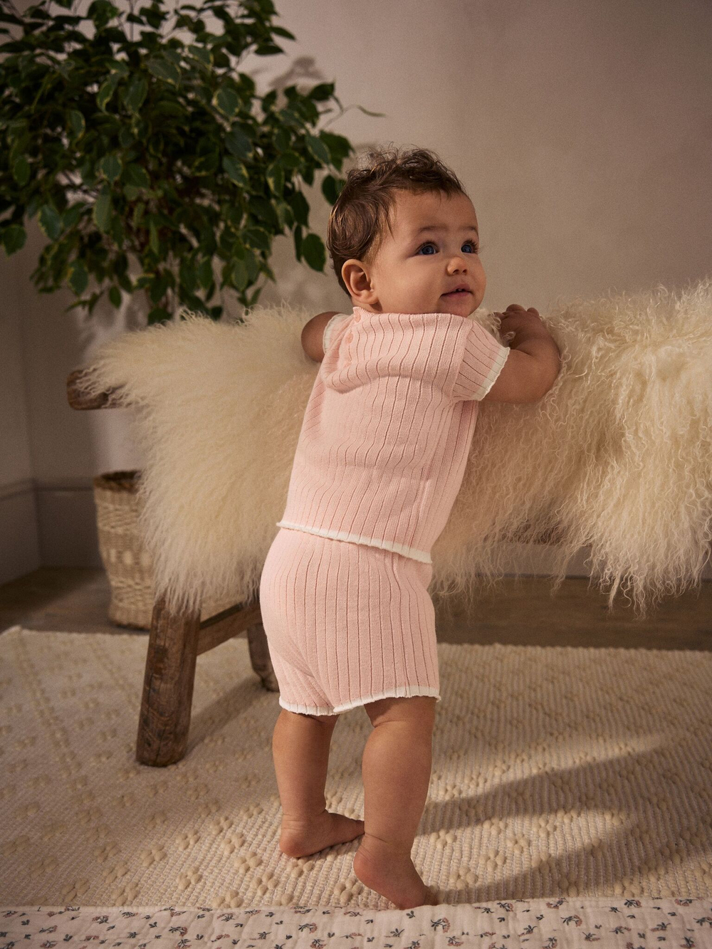 Вязаная футболка и шорты в комплекте для малышей Next AA8-205, Розовый