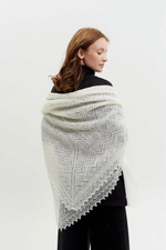 Оренбургский пуховый платок П3-120-01 белый отбеленный