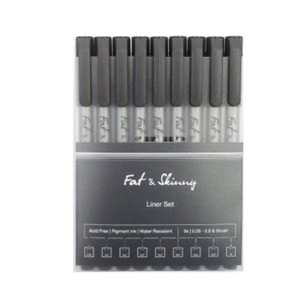 Набор линеров Fat&Skinny - 9шт (0,05мм - 0,8мм + brush)