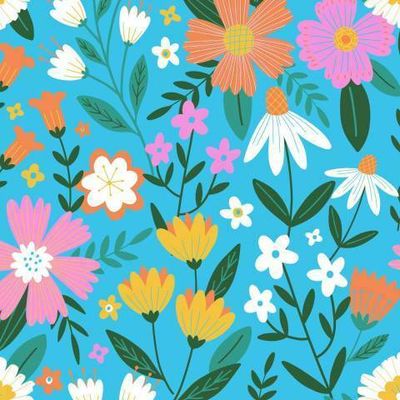 Цветочный узор на голубом фоне