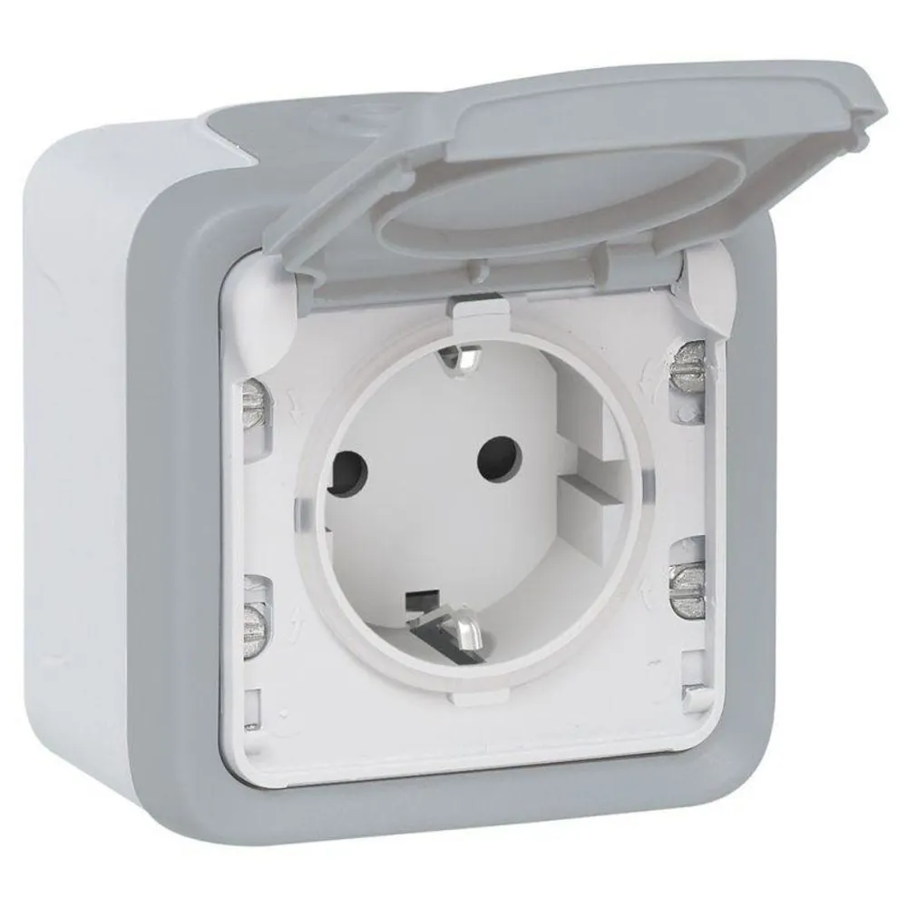 069733 Розетка с заземлением с крышкой Legrand Plexo IP55 серый