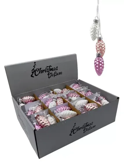 Набор стеклянных украшений Гроздь Шишек, 3 шт., 6 см., лилово-розовый, Christmas DeLuxe (89873)