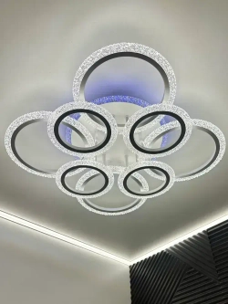 Люстра потолочная белая с RGB подсветкой и пультом для всех видов потолков, 154 Вт