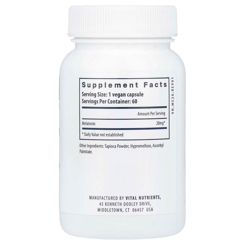 Vital Nutrients, Мелатонин, 20 мг, 60 веганских капсул