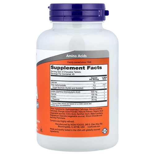 NOW Foods, ГАМК, со вкусом апельсина, 90 жевательных таблеток