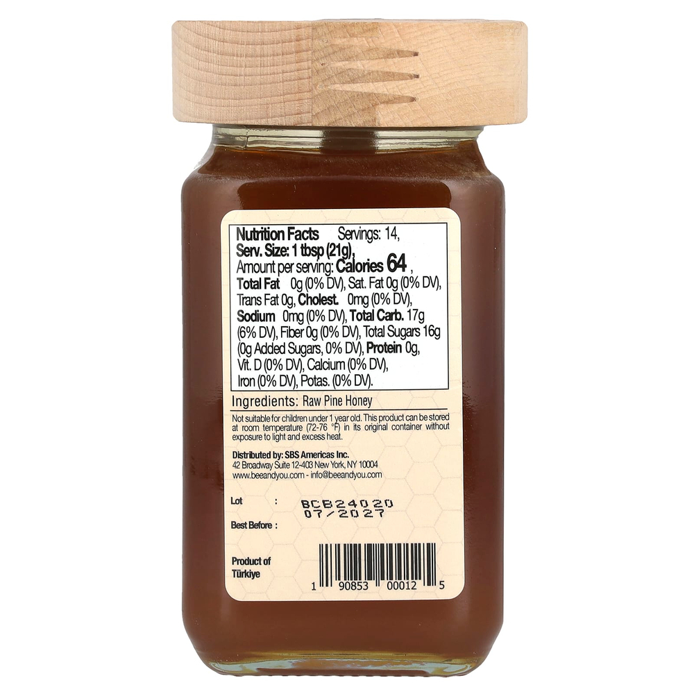 Bee & You, Pine Raw Honey, Honeydew Honey, 300 г (10,6 унции)