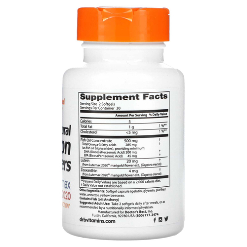 Doctor's Best, Natural Vision Enhancers с Lutemax 2020, 60 капсул