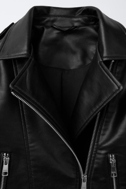 ZARA КУРТКА ИЗ ИСКУССТВЕННОЙ КОЖИ, ЧЕРНЫЙ