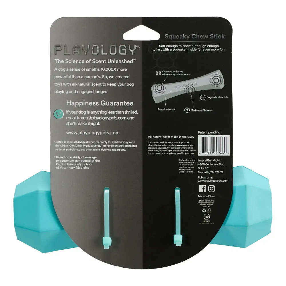 Жевательная палочка Playology SQUEAKY CHEW STICK для собак средних и крупных пород с ароматом арахиса, большая, цвет голубой Жевательная палочка Playology SQUEAKY CHEW STICK для собак средних и крупных пород с ароматом арахиса, большая, цвет голубой