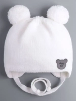 Шапка детская осенняя с завязками и помпонами