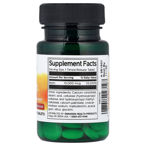Swanson, Биотин, замедленного высвобождения, 10 000 мкг, 60 таблеток