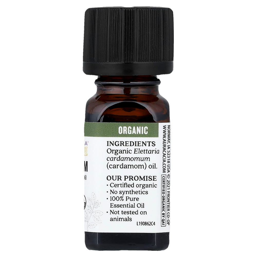 Aura Cacia, Чистое эфирное масло, органический кардамон, 7,4 мл (0,25 жидк. унц.)
