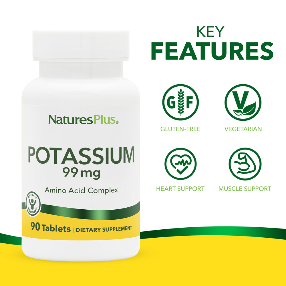 NaturesPlus, Калий, 99 мг, 90 таблеток