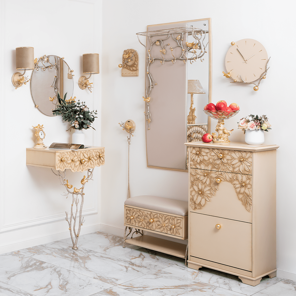 Тумба для обуви Терра-3 (с 3-мя ящиками) Айвори Мраморное золото