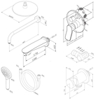 Набор: смеситель для ванны и душа, верхний душ с держателем, излив, душевой набор и шланговое присоединение AM.PM X-Joy FB85A3RH10