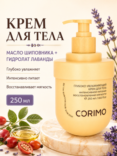 [CORIMO] Крем для тела глубоко увлажняющий с МАСЛОМ ШИПОВНИКА и ГИДРОЛАТОМ ЛАВАНДЫ, 250мл