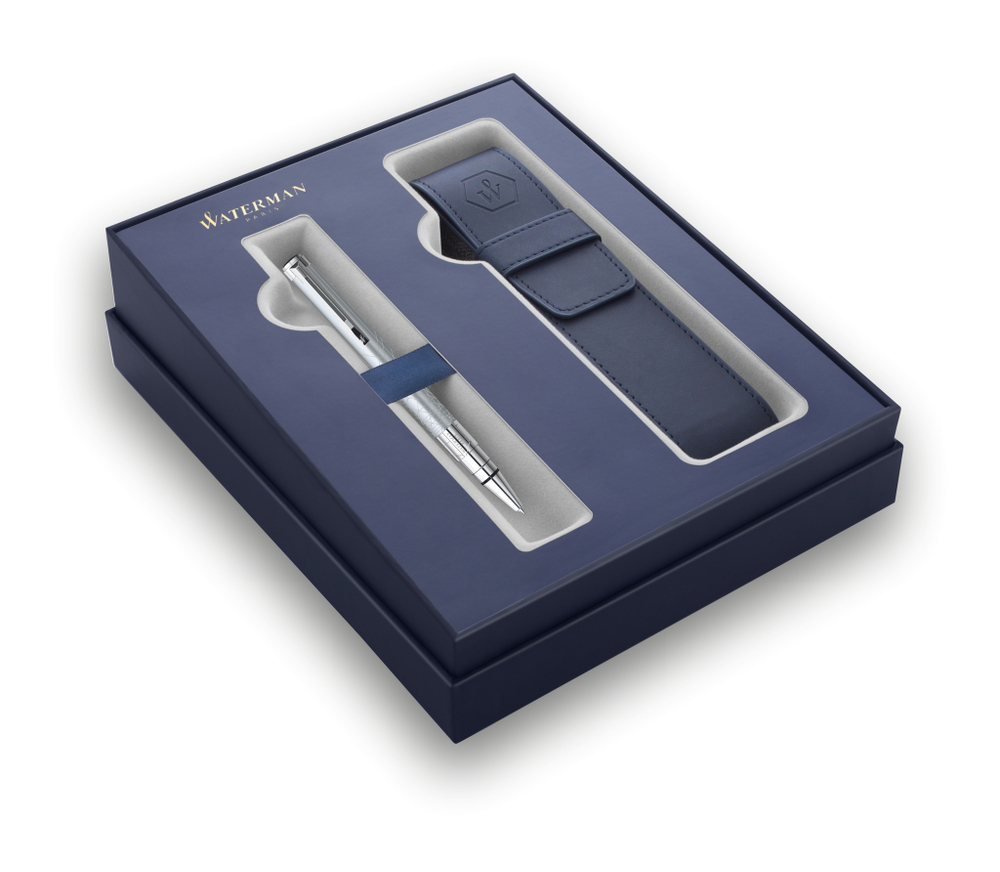 Подарочный набор Шариковая ручка Waterman Perspective, цвет: Silver CT, стержень Mbue с чехлом