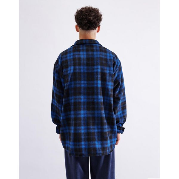 Рубашка с шерстью клетка синяя - фото 3