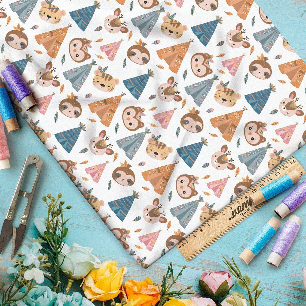 Ткань премиум интерлок мультяшные вигвамы