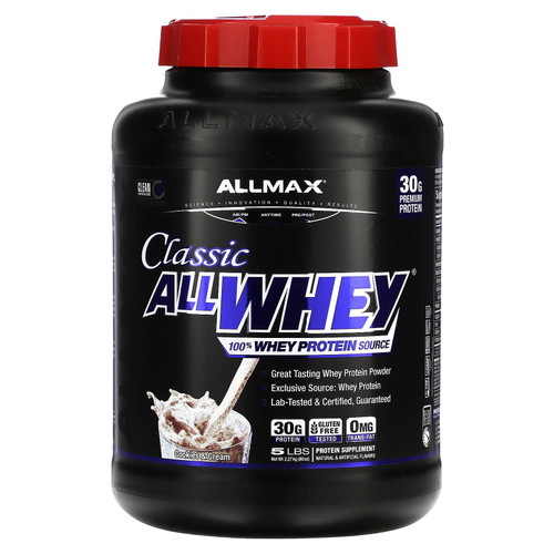 ALLMAX, CLASSIC ALLWHEY®, источник 100% сывороточного протеина, печенье и сливки, 5 фунтов (2,27 кг)