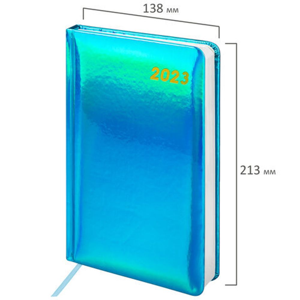 Ежедневник датированный 2023 А5 138x213 мм BRAUBERG "Holiday", под кожу, "зеркальный", бирюза, 114024