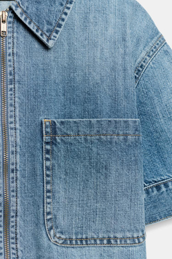 ZARA ДЖИНСОВАЯ РУБАШКА Z1975 С КОРОТКИМ РУКАВОМ, ВЫЦВЕТШИЙ СИНИЙ